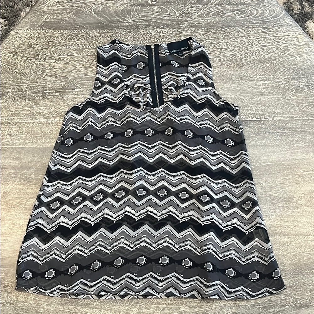 Cynthia Rowley Small Black & White Monochrome Patterned Sleeveless Top